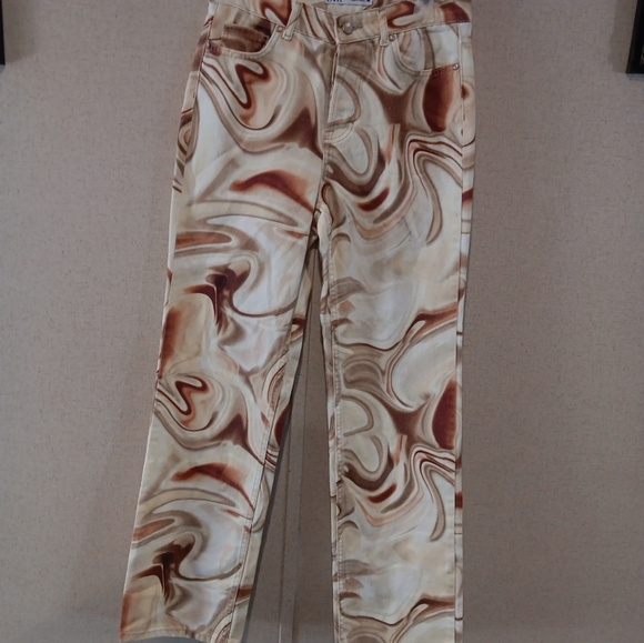 ZARA WOMENS PSYCHEDELIC BOHO Y2K MID RISE STRAIGHT JEANS, , SZ 2 - Picture 3 of 5